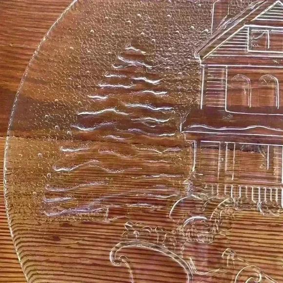 Libby Christmas Winter Sleigh Ride Scene Serving Platter/Clear Glass - Picture 7 of 8